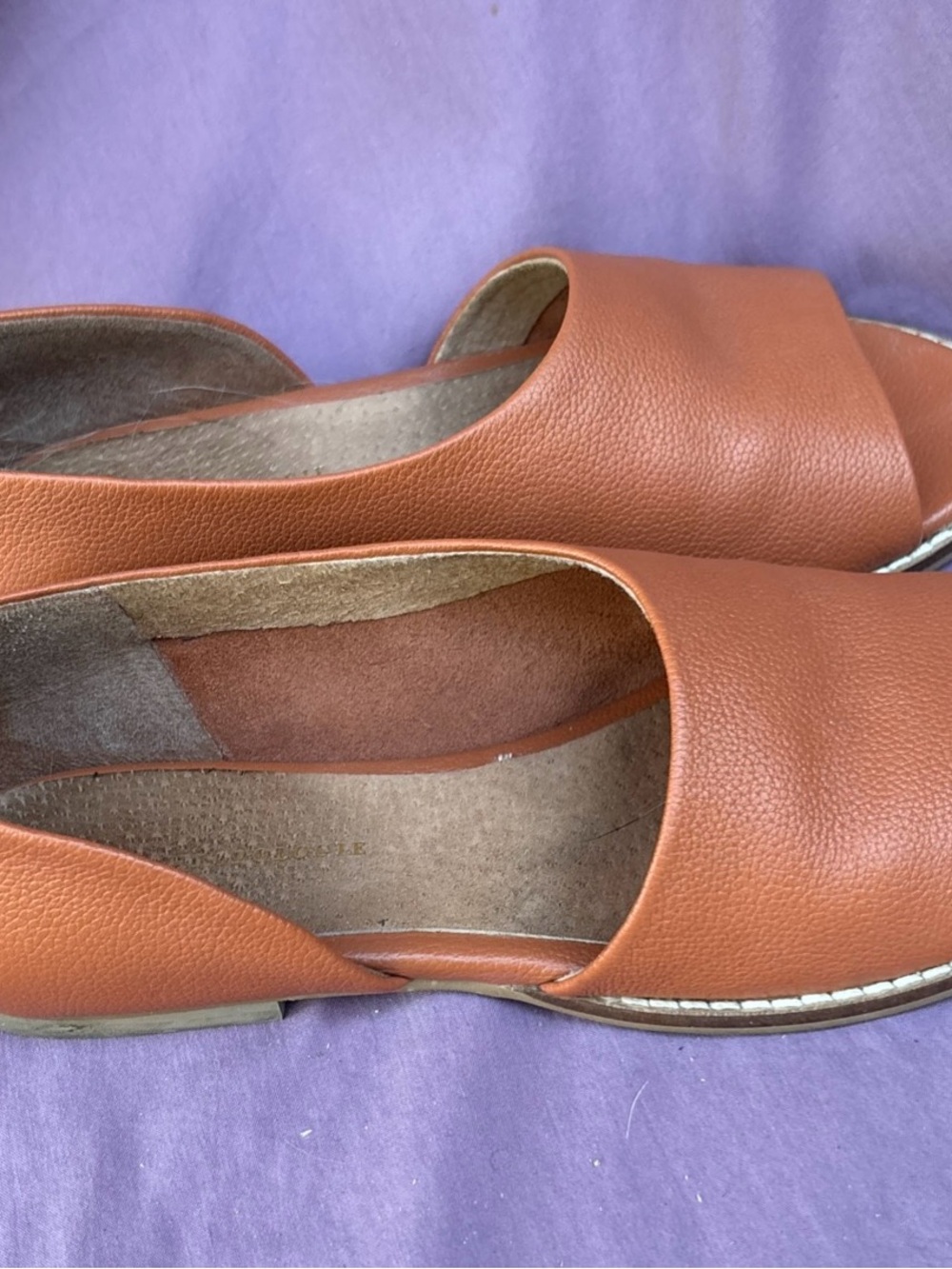Anthropologie VALENCIA COGNAC Leather Peep-toe d-Orsay slip-on shoes 6 neutral - Picture 5 of 10